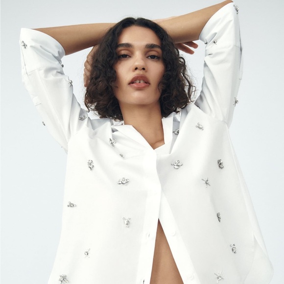 NWT ZARA Jewel Poplin Shirt - Picture 5 of 8